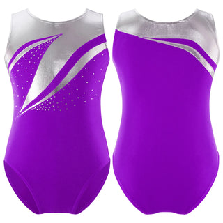 Buy purple-b Kids Girls Shiny Rhinestone Gymnatics Ballet Leotards Dance Costume Figure Skating Costume Sleeveless Round Neckline Dancewear