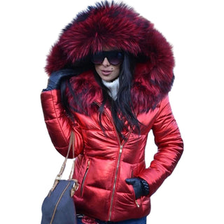 Buy red Coats Women Jackets Autumn Winter Faux Fur Hood Zipper Warm Women Coat Outdoor Parka Outerwear Women&#39;s Clothing женская куртка