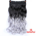 WTB Synthetic Long Straight 5 Clip in Hair Extensions 3/4 Full Head Hairpieces Natural Black to Grey Ombre Two Tones Fake Hair