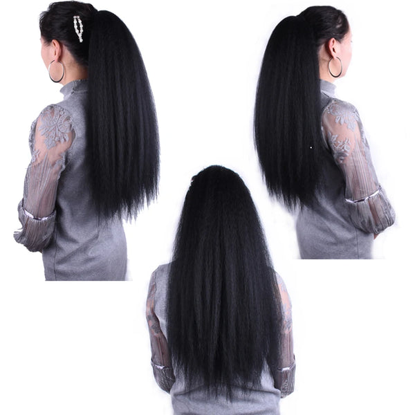 22inch Drawstring Ponytail Synthetic Long Afro Kinky Straight Fake Ponytail Wig Hairpiece for Women Clip in Hair Extension