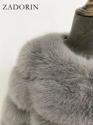 Buy grey ZADORIN New Luxury Vintage Faux Fur Coat Women Winter Warm Fur Coats Streetwear Female Fluffy Faux Fur Jacket Bontjas Dames