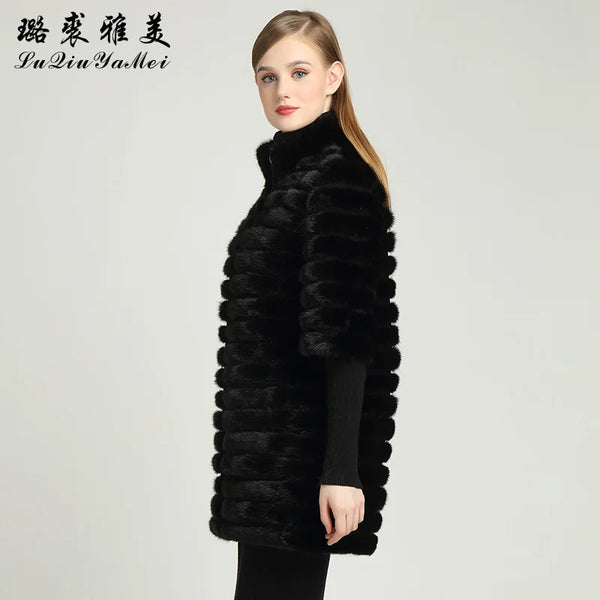 Black Real Mink Fur Coat With Zipper Natural Mink Coats for Women Genuine Mink Coat Russian Winter Warm Women's Fur Jackets