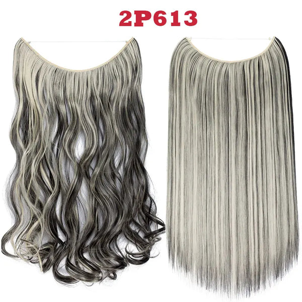 HAIRRO 20 Inches Wave Hair Extensions No Clip in Ombre Blonde Black Hair Synthetic Natural Hidden Secret False Hair Piece