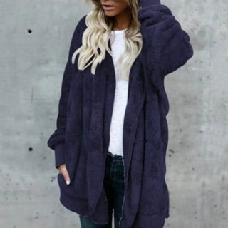 Buy khaki 80% HOT SALES！！！Winter Women&#39;s Cardigan Coat Plus Size Solid Faux Fur Hooded Coat Long Sleeve Autumn Winter Warm Coat