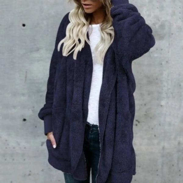 80% HOT SALES！！！Winter Women's Cardigan Coat Plus Size Solid Faux Fur Hooded Coat Long Sleeve Autumn Winter Warm Coat