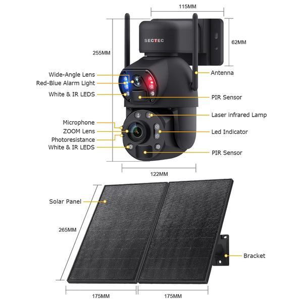 36x Zoom 20W Solar Battery Red Blue Alarm Floodlight PTZ Camera 4G Surveillance Camera Solar Cameras Outdoor