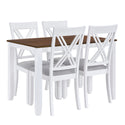 Rustic Minimalist Wood 5-Piece Dining Table Set With 4 X-Back Chairs for Small Places, White