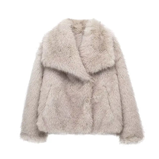 Buy as-picture Lapel Faux Fur Jacket Coat Women Loose Long Sleeve Fluffy Warm Coats Female 2023 Winter Luxury Fashion Lady Overcoat Streetwear