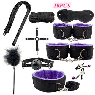 Buy nylon-10pcs-purple BDSM Kit Sex Toys for Men Erotic Handcuffs Whip Sextoy Anal Plug Vibrator Bdsm Sex Bondage Set Adult Toys Sm Products Sex Toys