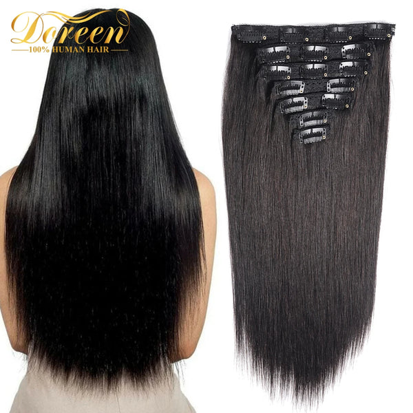 Doreen Full Head Brazilian Machine Remy Clip in Hair Extensions Human Hair 100% Real Natural Hairpiece Clips on 120G 14 to 22