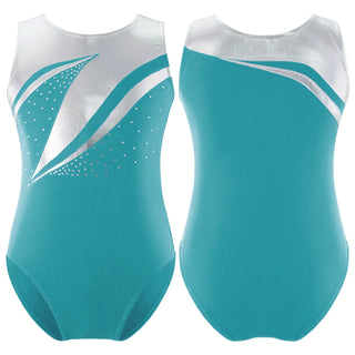 Buy blue-green-b Kids Girls Shiny Rhinestone Gymnatics Ballet Leotards Dance Costume Figure Skating Costume Sleeveless Round Neckline Dancewear