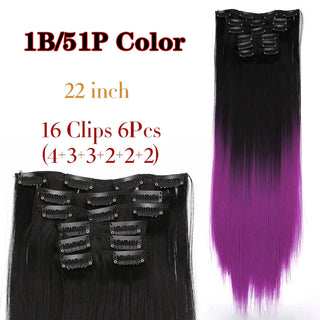 Buy 1b-51p Leeons 16Clips Long Straight Synthetic Clip on Hair Extensions Cheveux Clip Naturel High Temperature Fiber Black Brown Hairpiece