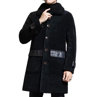 Latest Design  Woolen Coats Men Winter  Men's Leather Fur Long Coat