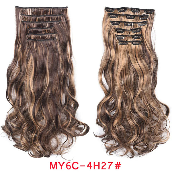 Clip in Hair Extension 20Inch 16 Clips Long Synthetic Hair Heat Resistant Hairpiece Natural Wavy Ombre Hair Piece 6Pcs/Set LIHUI