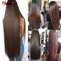 AOSIWIG Long Straight Natural Fake Hairpieces Black Brown Color  High Temperture Synthetic 5 Clip in Hair Extensions for Women