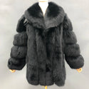 Fur Coats Women Long Luxury Real Red Fox Fur Jacket Turn Down Collar Furry Thick Warm Coat Winter