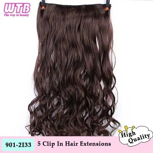 WTB Synthetic 60cm Long Wavy 5 Clip in One Pieces Hair Extensions High Tempreture Fiber Black Brown for Women Hairpieces