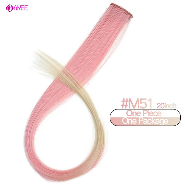 AIYEE Hair Extensions Pure RainBow Hairpiece Clip in Hair Piece Synthetic Long Straight Ombre Pink Red Rainbow Hair Piece