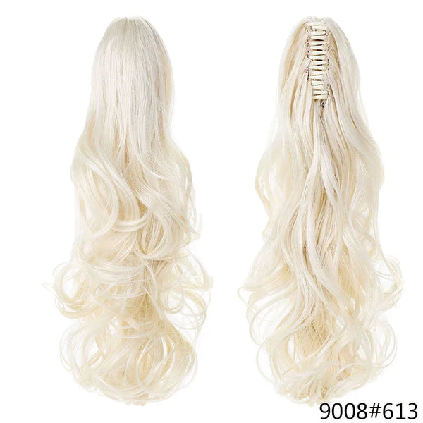 SHANGZI Ponytail Extensions Synthetic Claw Clip on Blonde Ponytail Wig Pony Tail Long Curly Hair Women Hairpiece 18-22 Inch