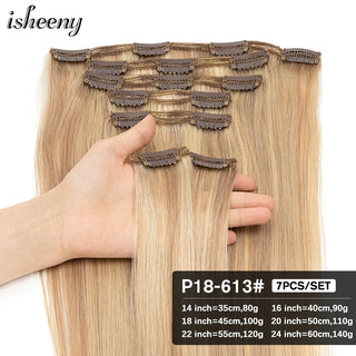 Buy p18-613 Isheeny 14&quot;-24&quot; Clip in Human Hair Extensions Brazilian Remy Natural Clip Human Hair Extension Real Natural Clip on 80g-140g