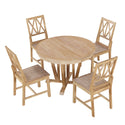 Rustic 5-Piece Extendable Dining Table Set Round Trestle Table and 4 Cross Back Dining Chairs for Kitchen, Dining Room,