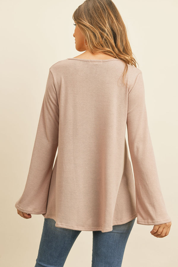 Criss Cross Neck Long Sleeve Hacci Top