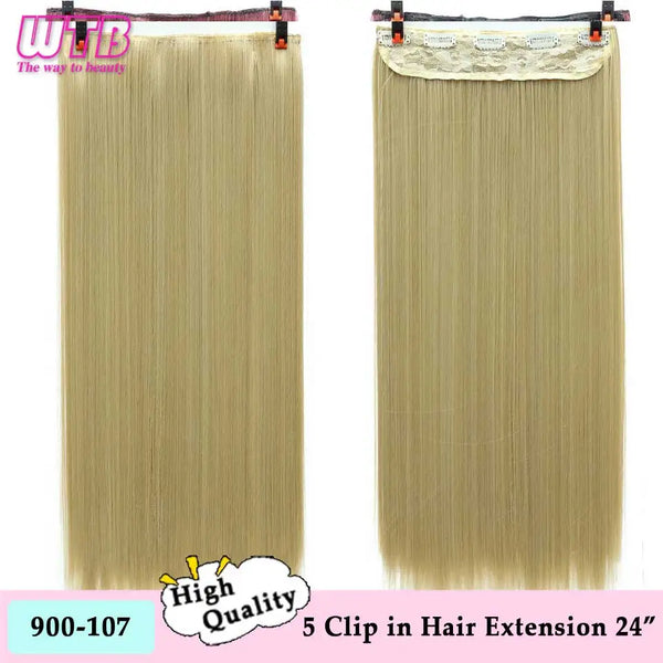 WTB Synthetic Long Straight 5 Clip in Hair Extensions 3/4 Full Head Hairpieces Natural Black to Grey Ombre Two Tones Fake Hair