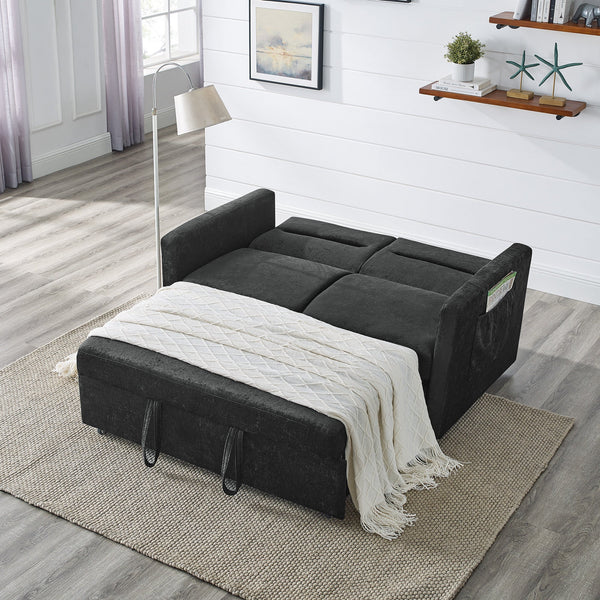 Loveseats Sofa Bed With Pull-Out Bed,Adjsutable Back and Two Arm Pocket,Black (54.5"x33"x31.5")