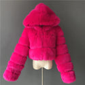 Furry Cropped Faux Fur Coats  Jackets Women Fluffy Top Coat Hooded Winter Fur Jacket YINGJIAMEI