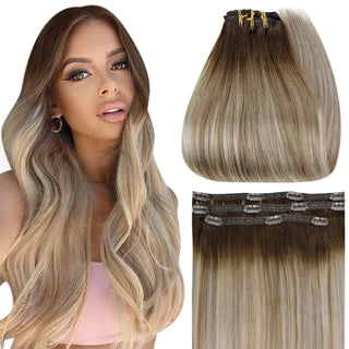 Full Shine Clip in Hair Extensions Human Hair 3pcs 100g Straight 12-20 Inches Double Weft Hair Extensions Human Hair for Woman