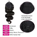 Body Wave Ponytail Human Hair Drawstring Ponytail Remy 100% Human Hair Extensions Chip-In Hair Ponytail Extensions Natural Black