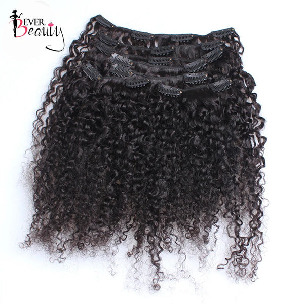 3B 3C Kinky Curly Hair Clip in Human Hair Extensions Mongolian Hair Bundle Hair Clips in for Women Ponytail 3c 4a Ever Beauty