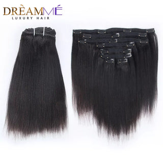 Light Yaki Straight Clips in Human Hair Extensions  Natural Color Kinky Coarse Yaki in Brazilian Remy Human Hair 120G 8Pcs/Set