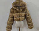 Furry Cropped Faux Fur Coats  Jackets Women Fluffy Top Coat Hooded Winter Fur Jacket YINGJIAMEI