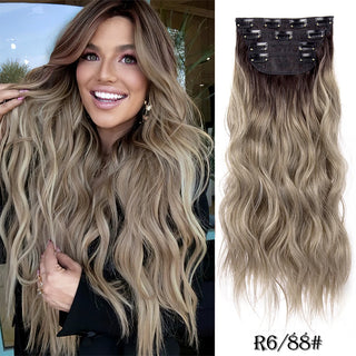 Buy wavy-r6-88 Leeons Synthetic Hair 11Clips in Hair Extension Body Wave 20&quot;Hair Extension Clip for Women Synthetic Hair Extensions Brown Ombre