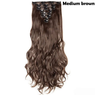 Buy medium-brown HAIRRO 17&quot; Women  16 Clips Long Straight Synthetic Hair Extensions Clips in High Temperature Fiber Black Brown Hairpiece