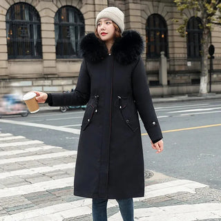 Buy black 2022 New Women Winter Jacket Long Coat Casual Parkas Removable Fur Lining Hooded Parka Cotton Thicken Warm Jacket Mujer Coats