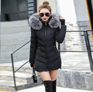 Buy black 2021 Artificial Raccoon Fur Collar Winter Jacket Women Winter and Autumn Wear High Quality Parkas Outwear Women Long Coats