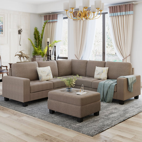 Sectional Corner Sofa L-Shape Couch Space Saving With Storage Ottoman & Cup Holders Design for Large Space Dorm Apartmen