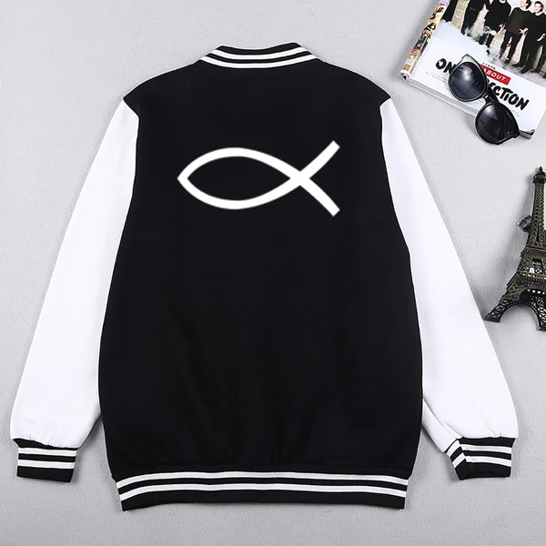 2024 Winter Mens Baseball Uniform Christian JESUS Fish Coats Brand Jacket Fleece Bomber Coat Casual Streetwear Plus Size S-5xl