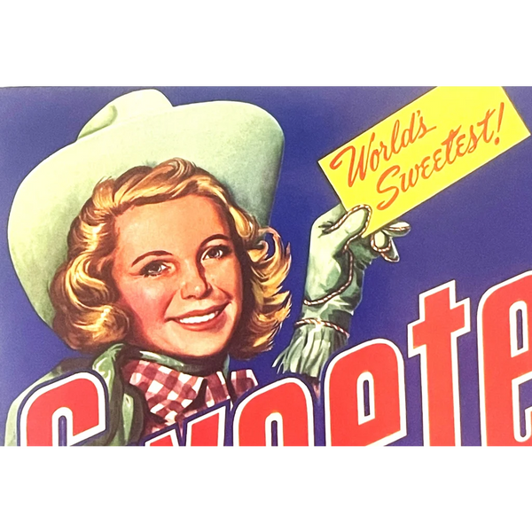 Antique Vintage 1950s Sweetex Crate Label, Donna, TX, 🌎❤️ Sweetest Cowgirl!