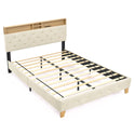 Queen Size Bed Frame, Shelf Upholstered Headboard, Platform Bed With Outlet & USB Ports, Wood Legs, No Box Spring Needed