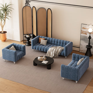 Modern 3-Piece Sofa Set With Solid Wood Legs, Buttoned Tufted Backrest, Dutch Fleece Upholstered Sofa Set Including Thre