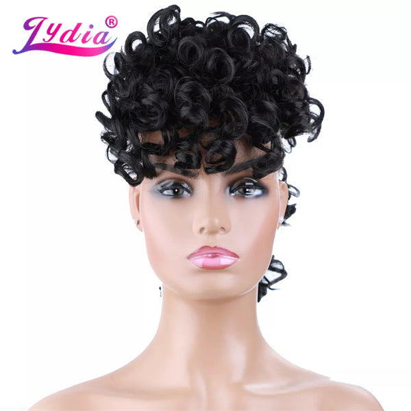 Lydia Synthetic High Puff Afro Short Curly Middle-Part Wig Clips in Hair Extension African American 90g/Pcs Hairpiece Chignon