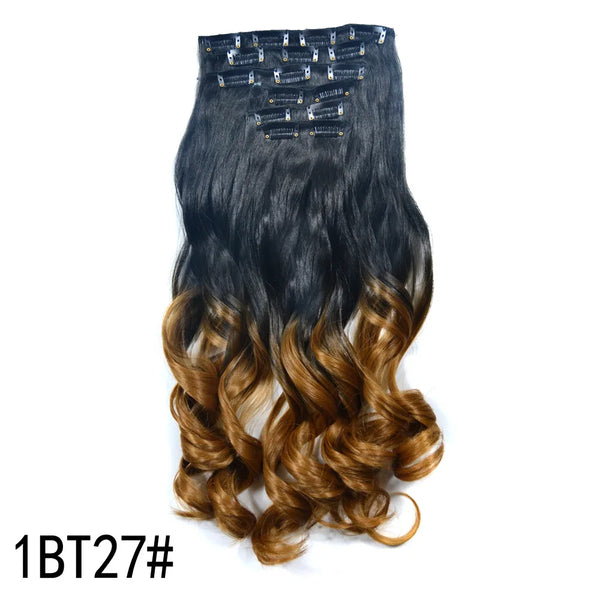 16 Clips Clip in Hair Extension Long Synthetic Hair Heat Resistant Hairpiece Natural Wavy Ombre Hair Piece 6Pcs/Set 20Inch LIHUI