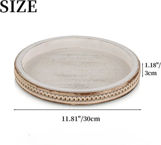 Buy 0 Hanobe Wood Decorative Tray Round White Washed Bead Tray for Coffee Table Rustic Wooden Trays Decor Farmhouse Kitchen Counter