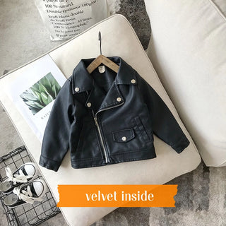 Buy velvet-inside-1 Brand New Baby Girl Boy Spring Autumn Winter PU Coat Jacket Kids Fashion Leather Jackets Children Coats Overwear Clothes 1-10age