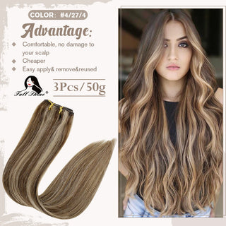 Buy 4p27-3pcs Full Shine Clip in Hair Extensions Human Hair 3Pcs Remy Hair 50g Human Hair Clip in Extentions Balayage Human Hair Extensions