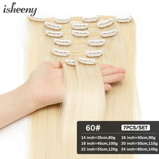 Buy 60 Isheeny 14&quot;-24&quot; Clip in Human Hair Extensions Brazilian Remy Natural Clip Human Hair Extension Real Natural Clip on 80g-140g