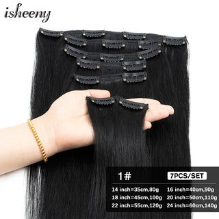 Buy 1 Isheeny 14&quot;-24&quot; Clip in Human Hair Extensions Brazilian Remy Natural Clip Human Hair Extension Real Natural Clip on 80g-140g